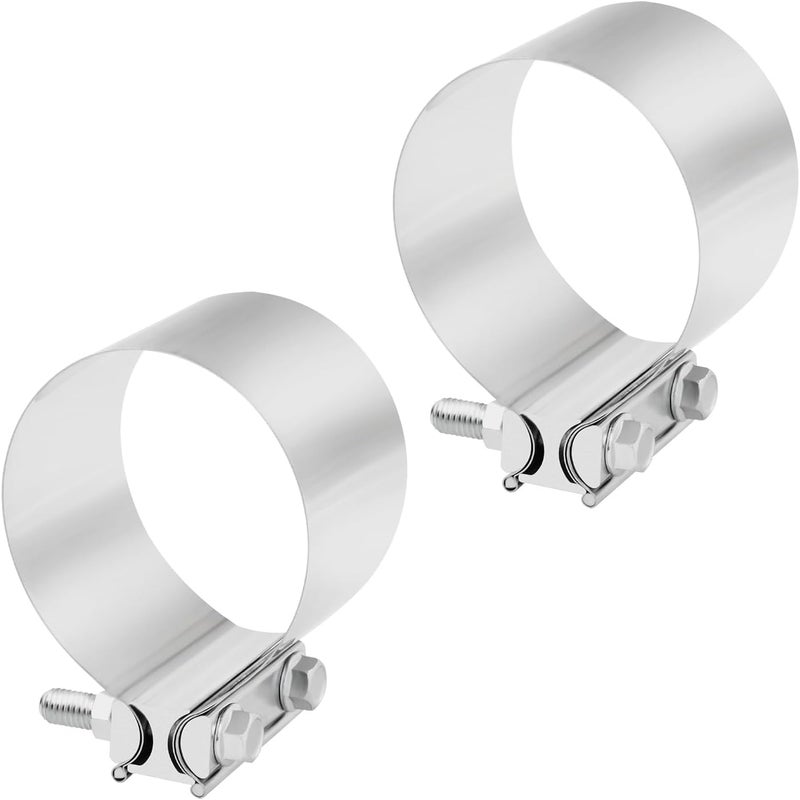 BIGREAT 4'' Inch Exhaust Clamp,4 Inch Butt Joint Exhaust Seal Band Clamp Sleeve Coupler Universal For Exhaust System 2PCS Polished T304 Stainless Steel - Image 1